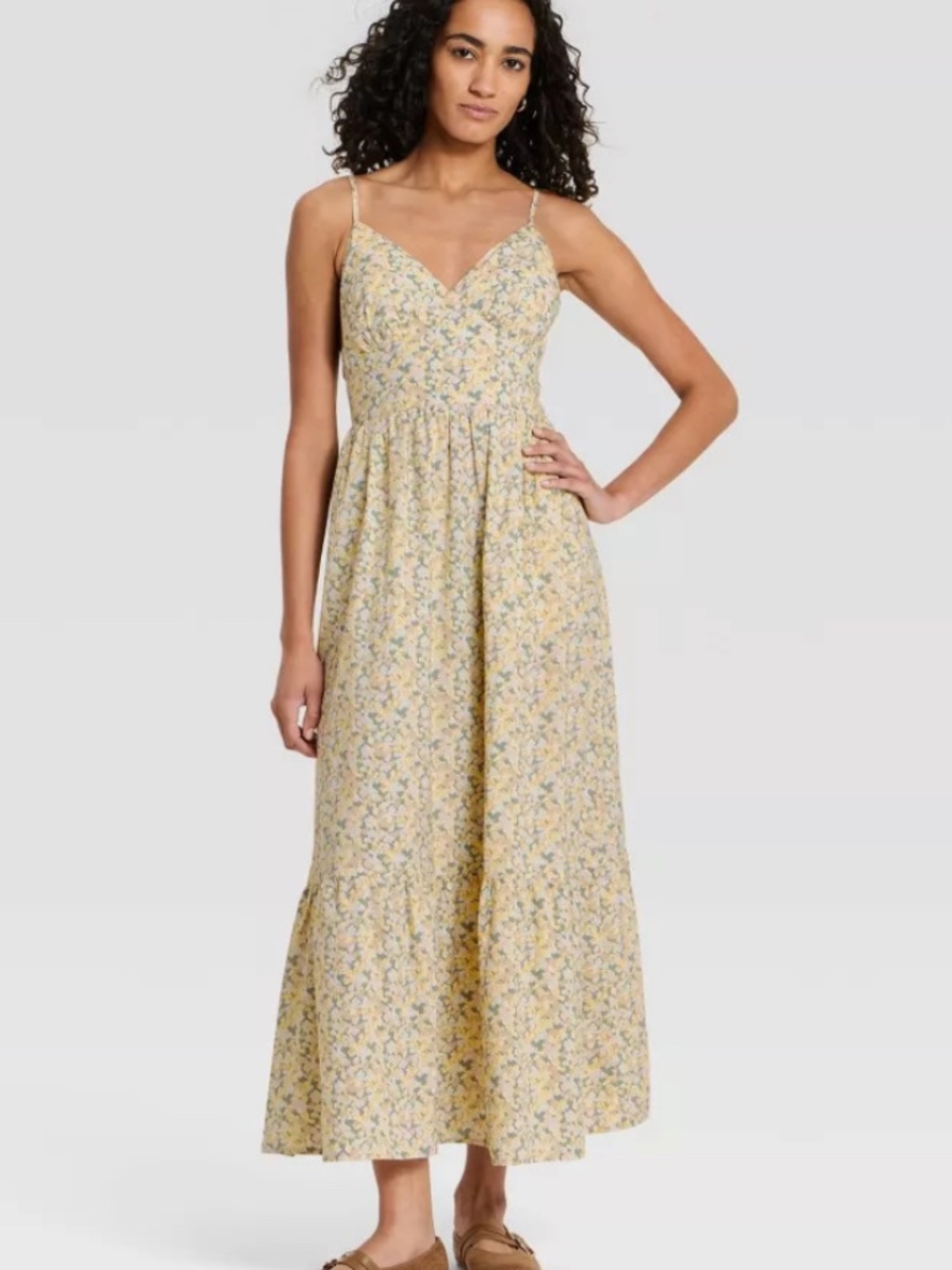 Universal Thread Women's Pullover Maxi A-Line Dress Yellow Floral-NWT